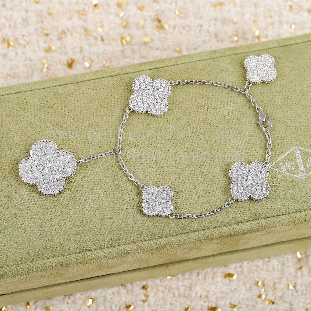 Van Cleef Arpels Magic Alhambra Bracelet 5 Motifs White Gold with Diamonds