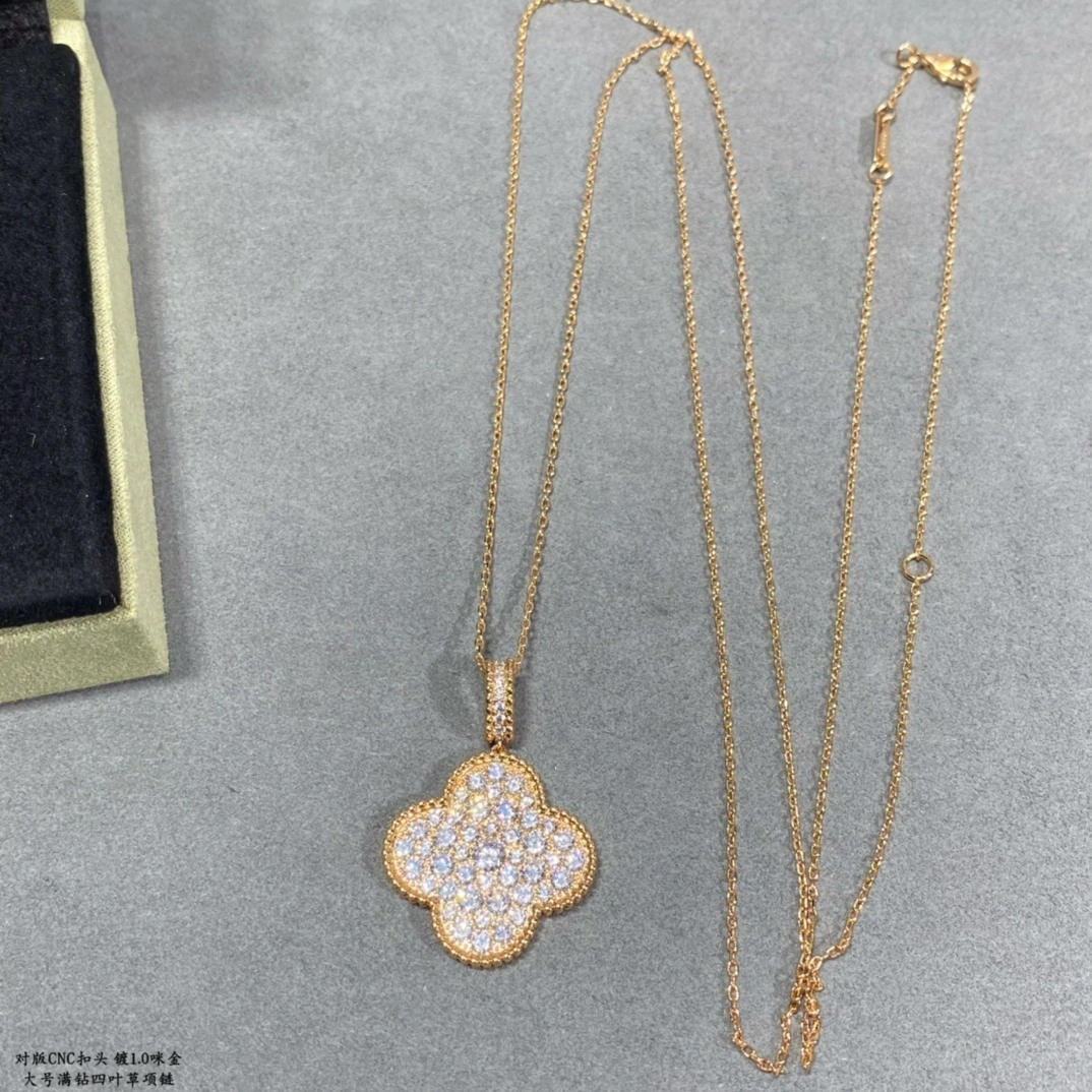 Van Cleef Arpels Magic Alhambra Long Necklace White Gold Rose Gold with Pave Diamonds