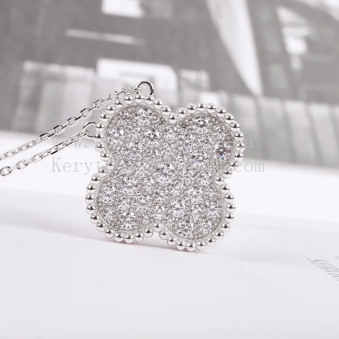 Van Cleef Arpels Magic Alhambra Pendant White Gold with Pave Diamonds