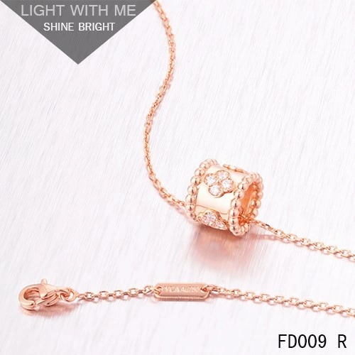 Van Cleef Arpels Perlee Clover Pendant Necklace Pink Gold with Diamonds