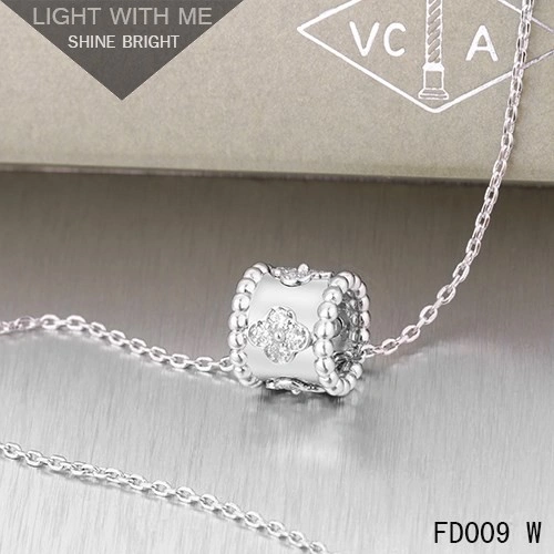 Van Cleef Arpels Perlee Clover Pendant Necklace White Gold with Diamonds