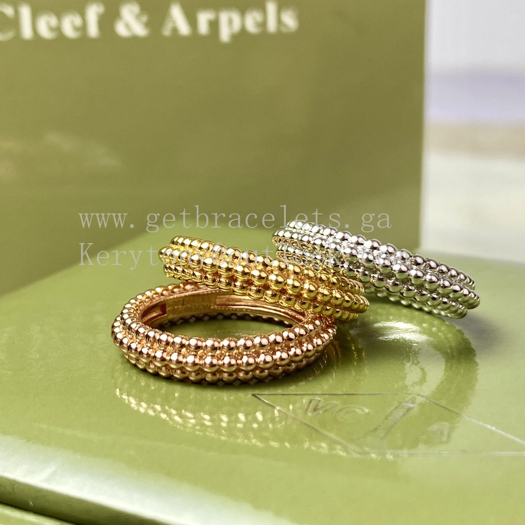 Van Cleef Arpels Perlee Pearls Ring 3 Rows Yellow Gold Rose Gold White Gold