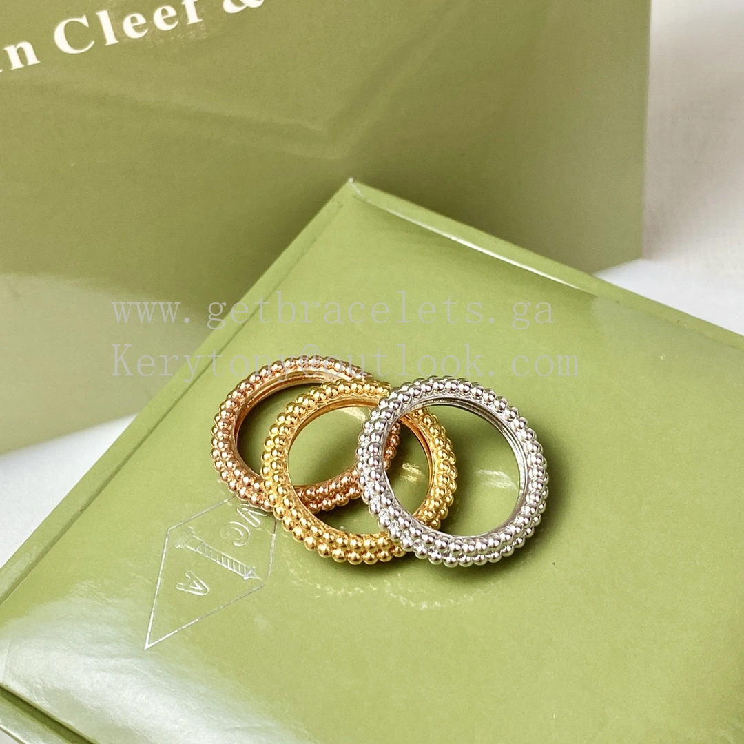 Van Cleef Arpels Perlee Pearls Ring 3 Rows Yellow Gold Rose Gold White Gold