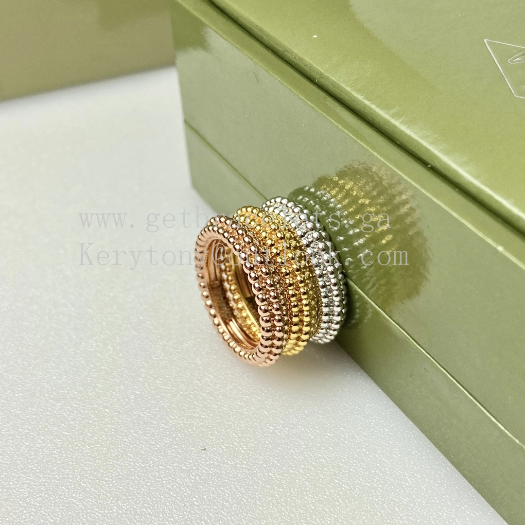 Van Cleef Arpels Perlee Pearls Ring 3 Rows Yellow Gold Rose Gold White Gold