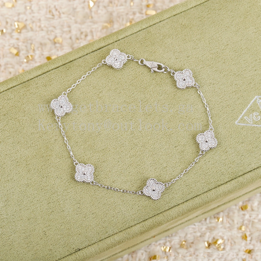 Van Cleef Arpels Sweet Alhambra Bracelet 6 Motifs White Gold With Pave Diamonds