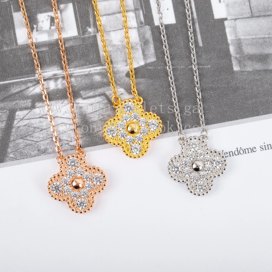 Van Cleef Arpels Sweet Alhambra Pendant With Diamonds Yellow Gold Rose Gold White Gold
