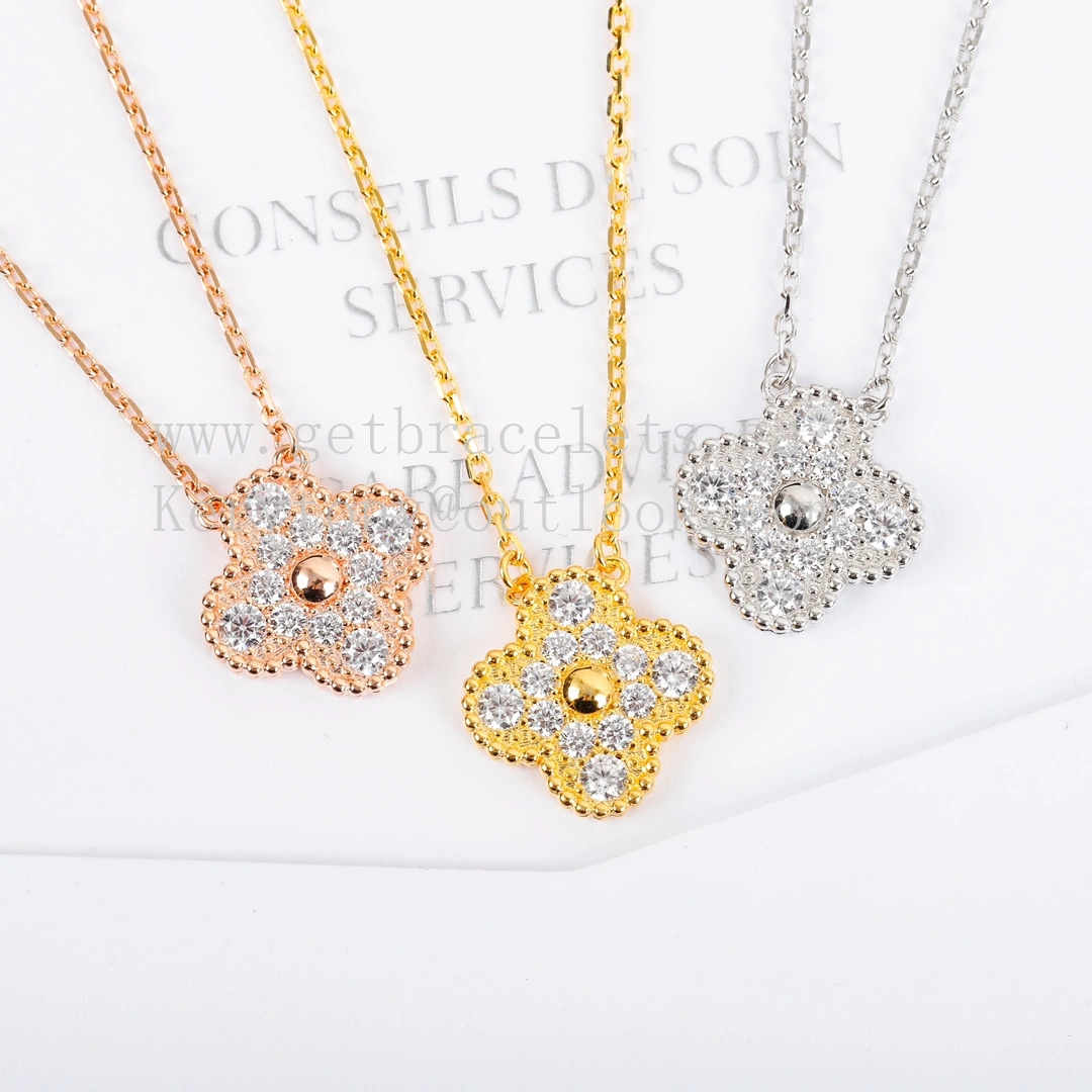 Van Cleef Arpels Sweet Alhambra Pendant With Diamonds Yellow Gold Rose Gold White Gold