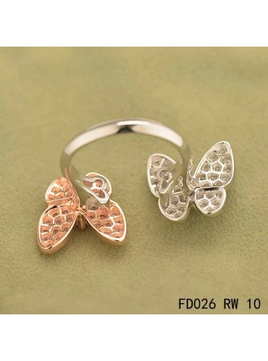 Van Cleef Arpels Two Butterfly Between The Finger Ring Pink Gold Round Pink Sapphires
