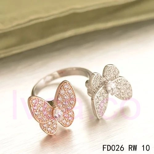 Van Cleef Arpels Two Butterfly Between The Finger Ring Pink Gold Round Pink Sapphires