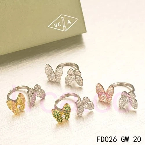 Van Cleef Arpels Two Butterfly Between The Finger Ring Pink Gold Round Pink Sapphires