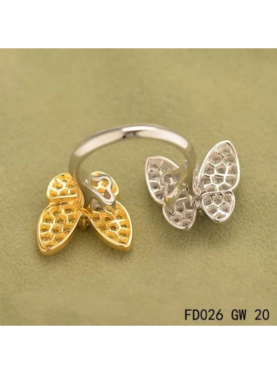 Van Cleef Arpels Two Butterfly Between The Finger Ring Yellow Gold Round Yellow Sapphires