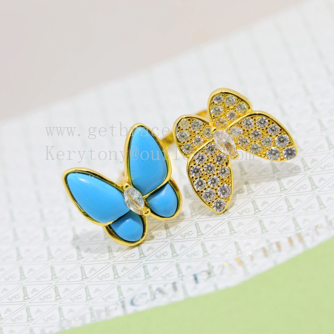 Van Cleef Arpels Two Butterfly Between the Finger Ring Yellow Gold with Diamonds and Turquoise