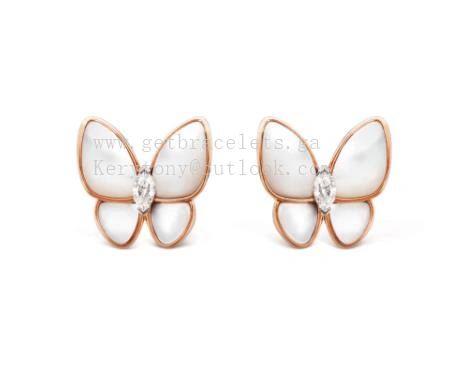 Van Cleef Arpels Two Butterfly Earrings Mother-of-pearl With Diamond Rose Gold