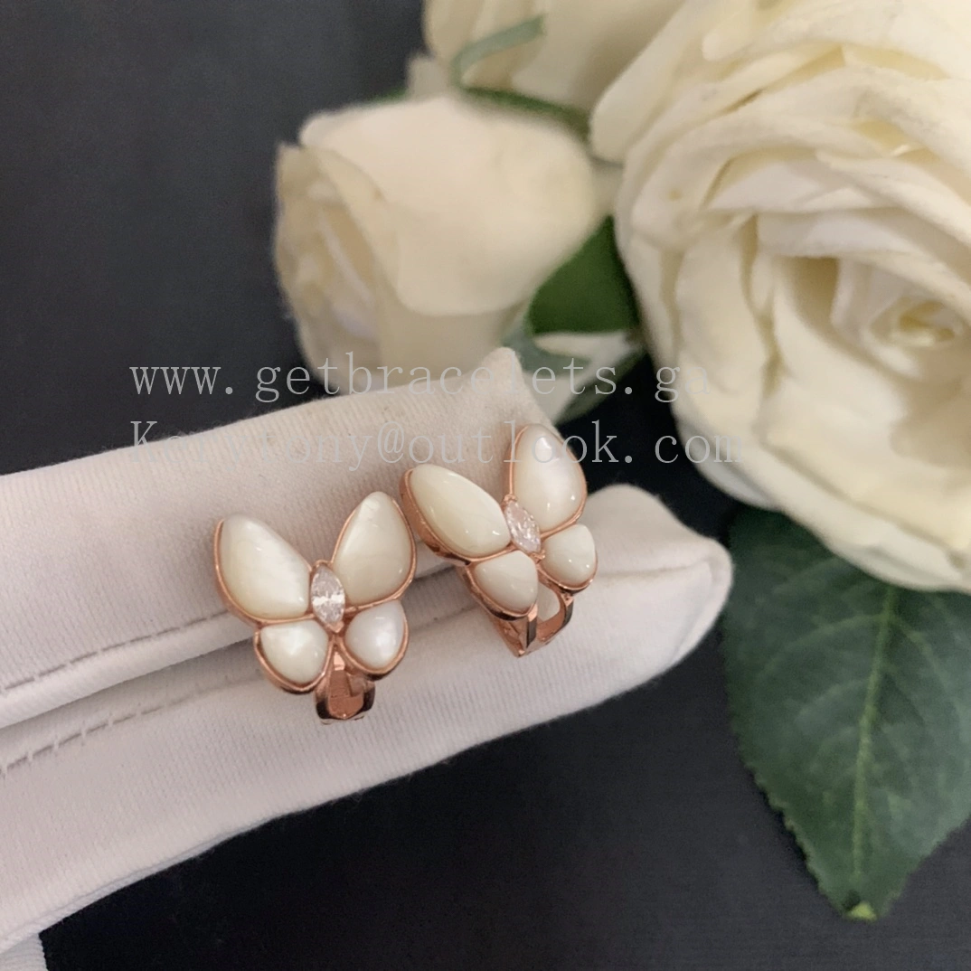 Van Cleef Arpels Two Butterfly Earrings Mother-of-pearl With Diamond Rose Gold