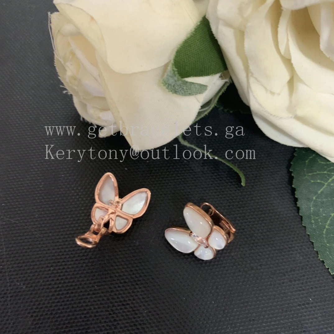 Van Cleef Arpels Two Butterfly Earrings Mother-of-pearl With Diamond Rose Gold