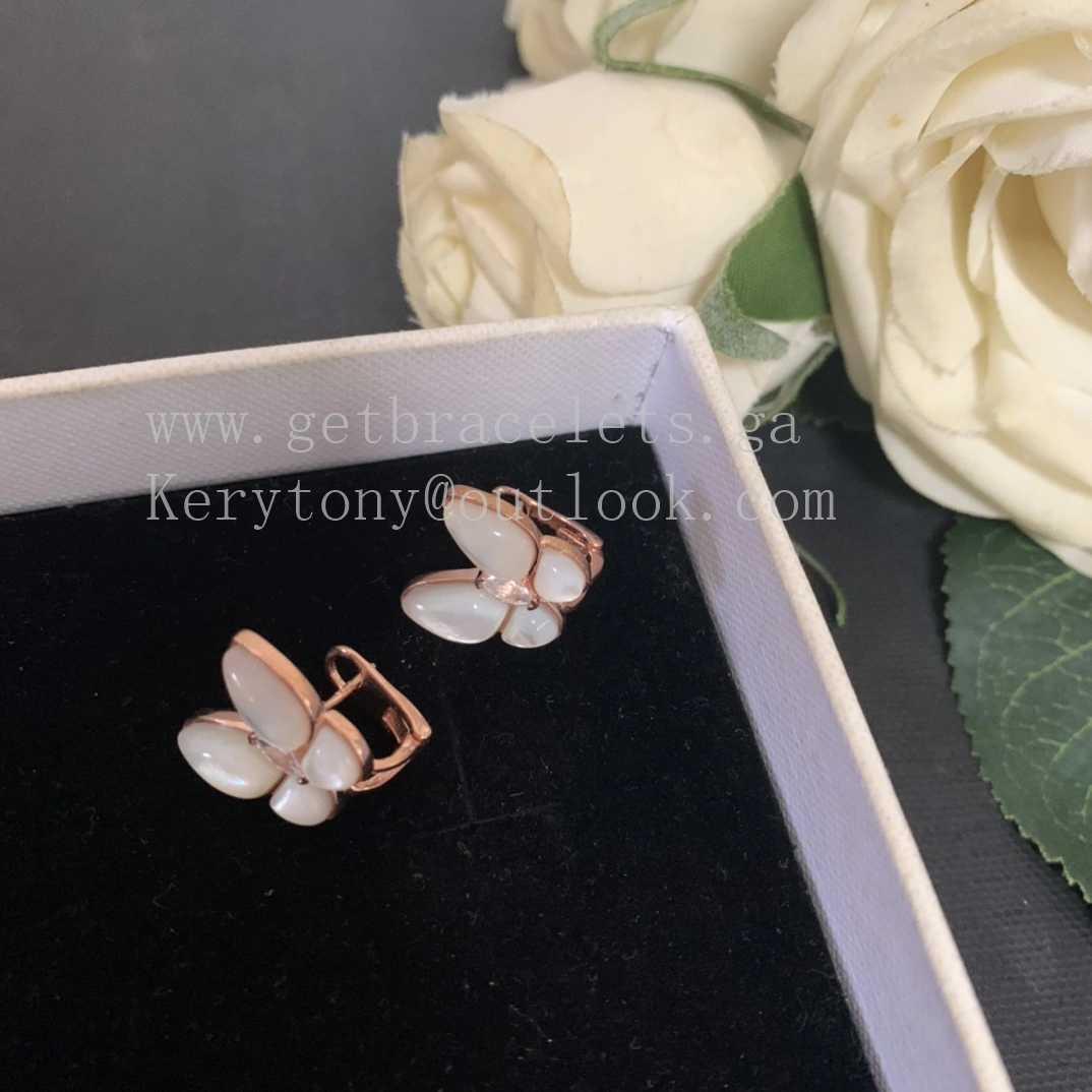 Van Cleef Arpels Two Butterfly Earrings Mother-of-pearl With Diamond Rose Gold