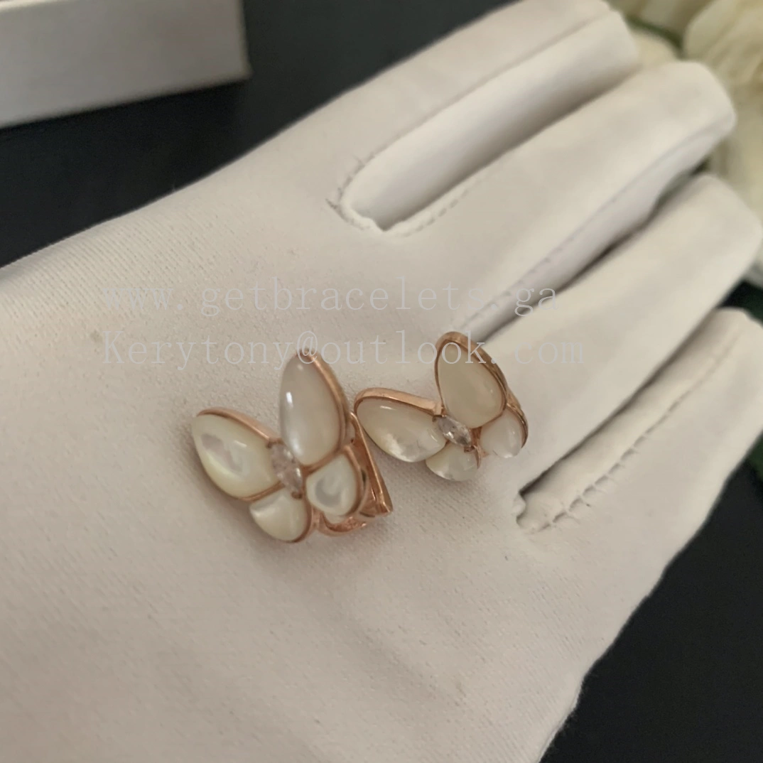 Van Cleef Arpels Two Butterfly Earrings Mother-of-pearl With Diamond Rose Gold