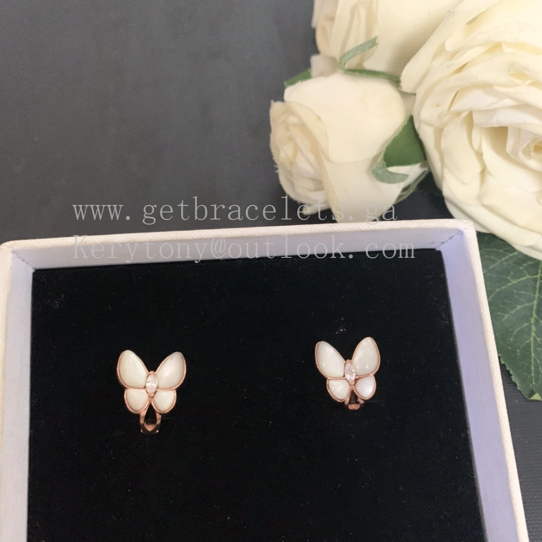 Van Cleef Arpels Two Butterfly Earrings Mother-of-pearl With Diamond Rose Gold