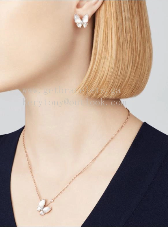 Van Cleef Arpels Two Butterfly Earrings Mother-of-pearl With Diamond Rose Gold