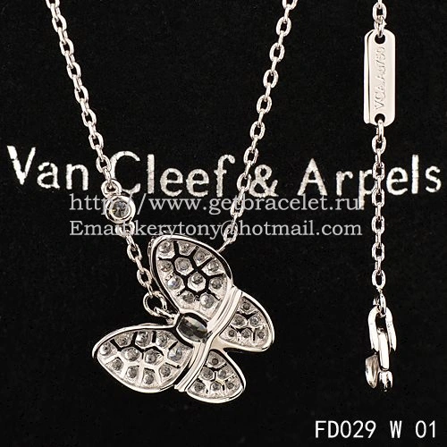 Van Cleef Arpels Two Butterfly Necklace White Gold Stone Combination With Pave Diamonds