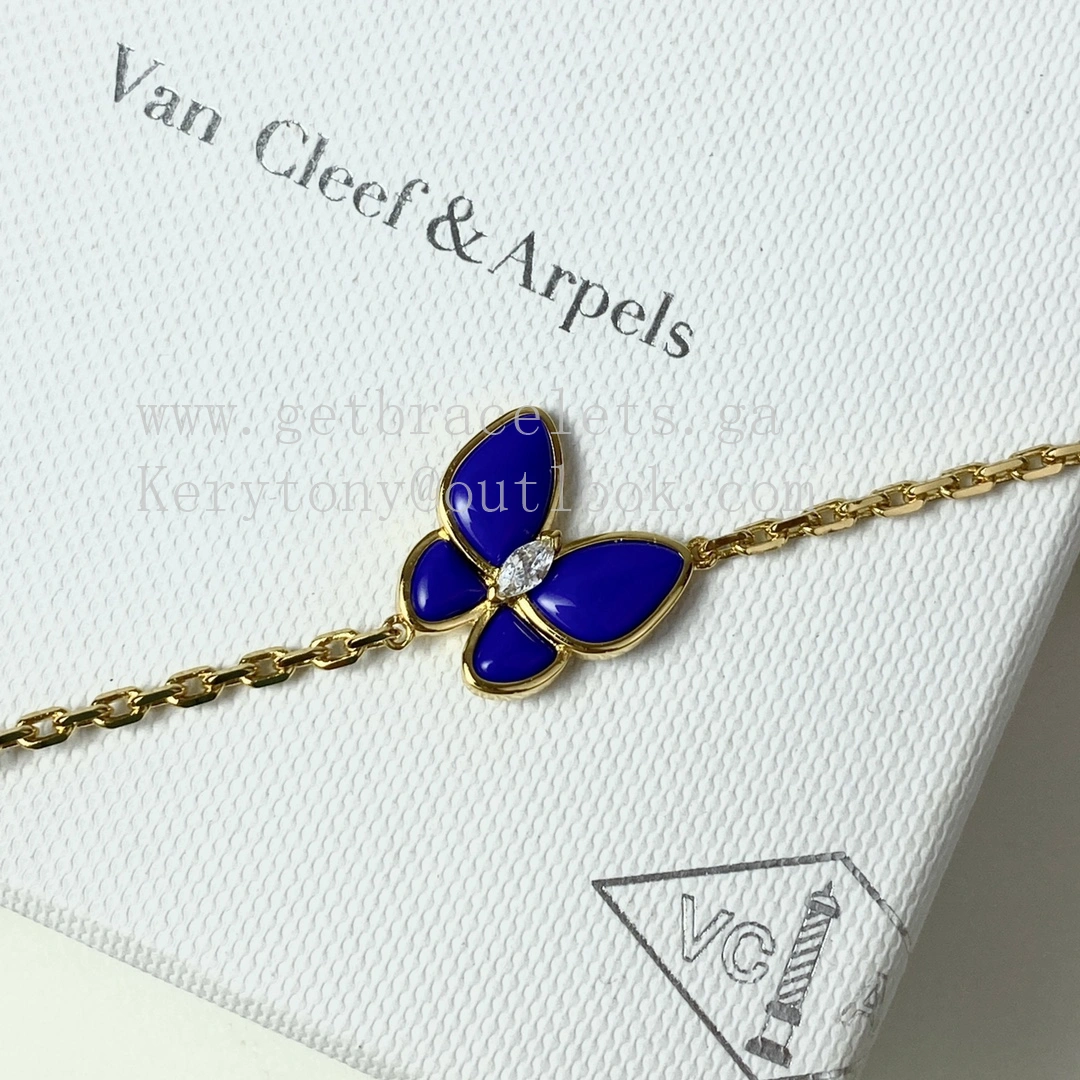 Van Cleef Arpels Two Butterfly Necklace Earrings Ring Yellow Gold with Diamonds and Lapis Lazuli
