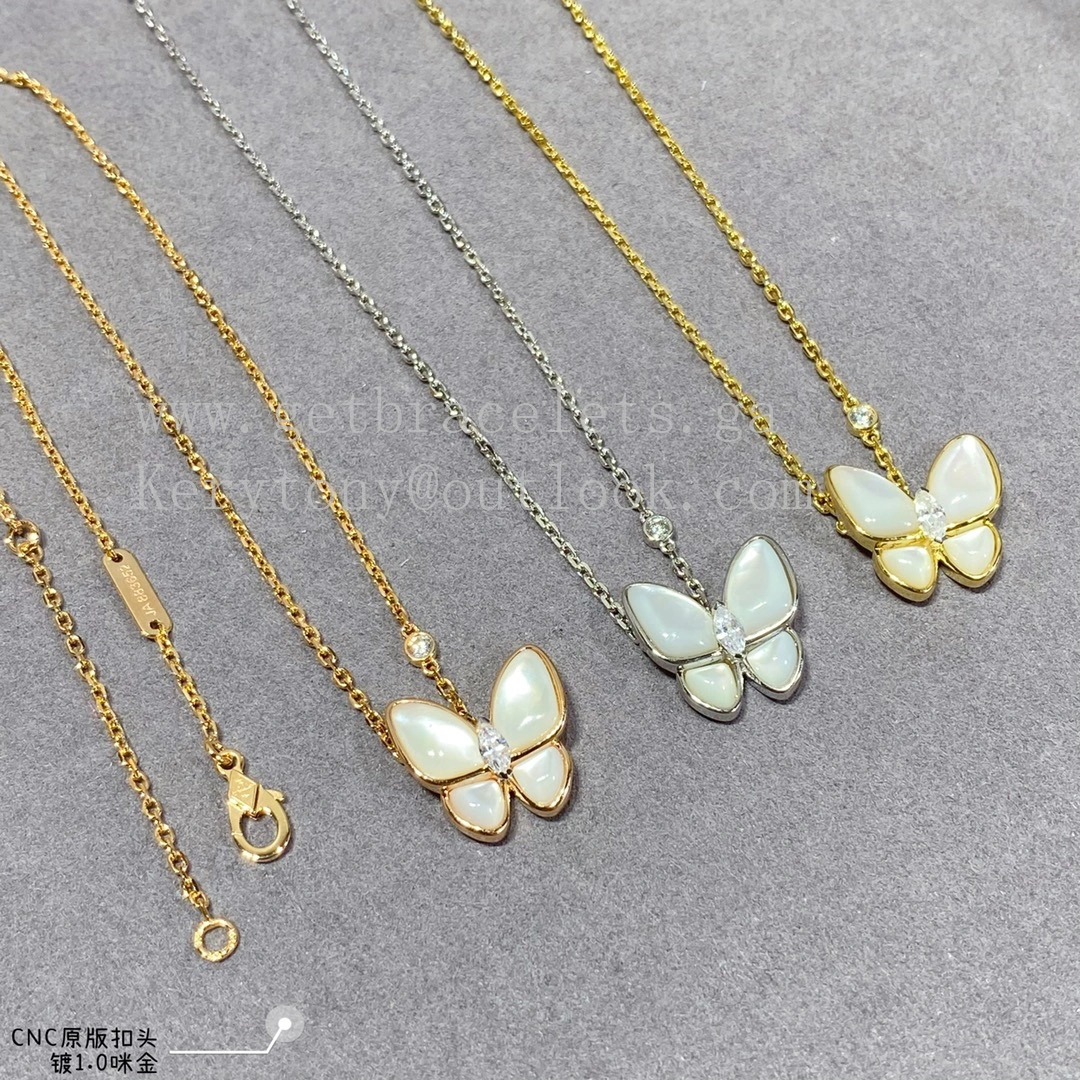 Van Cleef Arpels Two Butterfly Pendant Mother-of-pearl With Diamond Yellow Gold White Gold Rose Gold