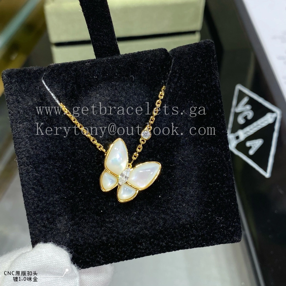 Van Cleef Arpels Two Butterfly Pendant Mother-of-pearl With Diamond Yellow Gold White Gold Rose Gold