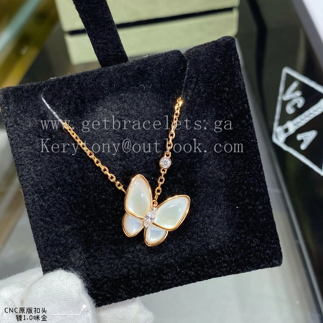 Van Cleef Arpels Two Butterfly Pendant Mother-of-pearl With Diamond Yellow Gold White Gold Rose Gold