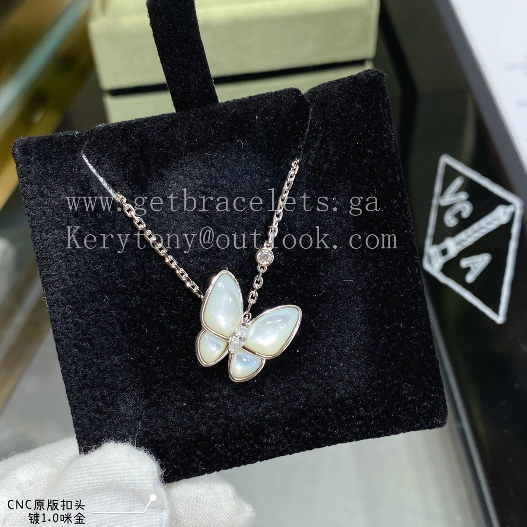 Van Cleef Arpels Two Butterfly Pendant Mother-of-pearl With Diamond Yellow Gold White Gold Rose Gold