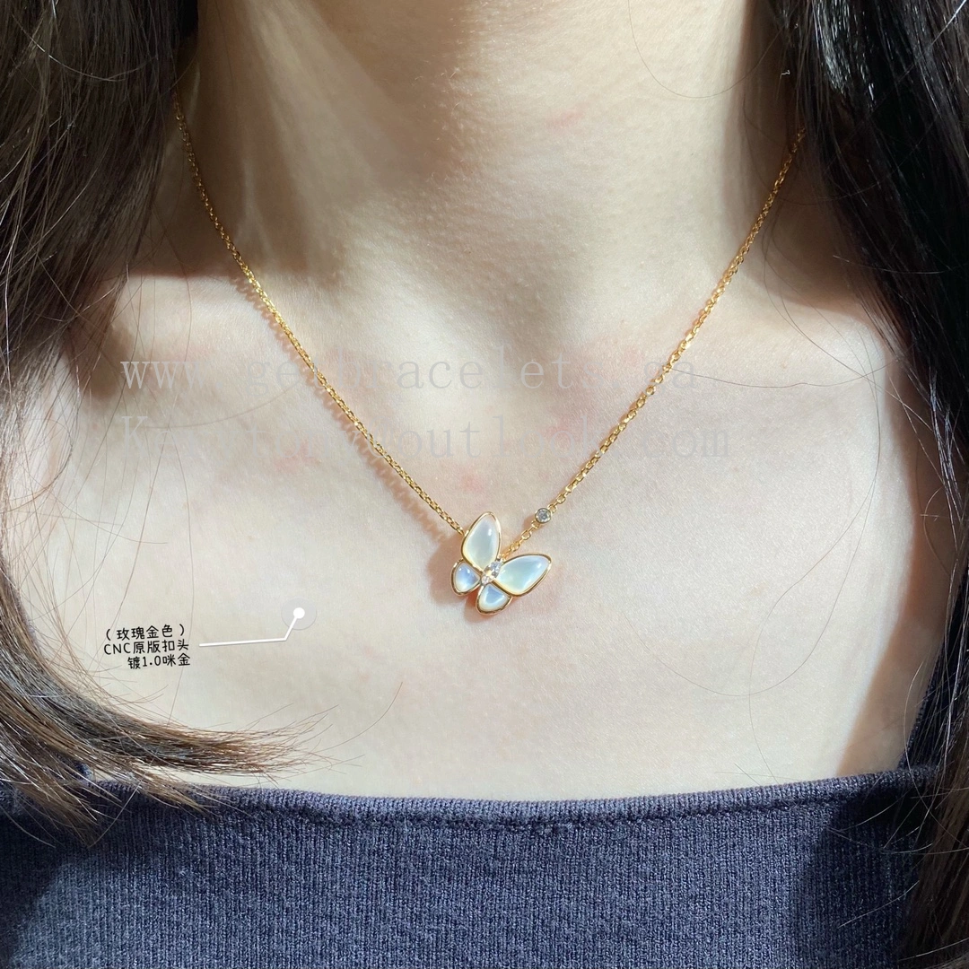 Van Cleef Arpels Two Butterfly Pendant Mother-of-pearl With Diamond Yellow Gold White Gold Rose Gold