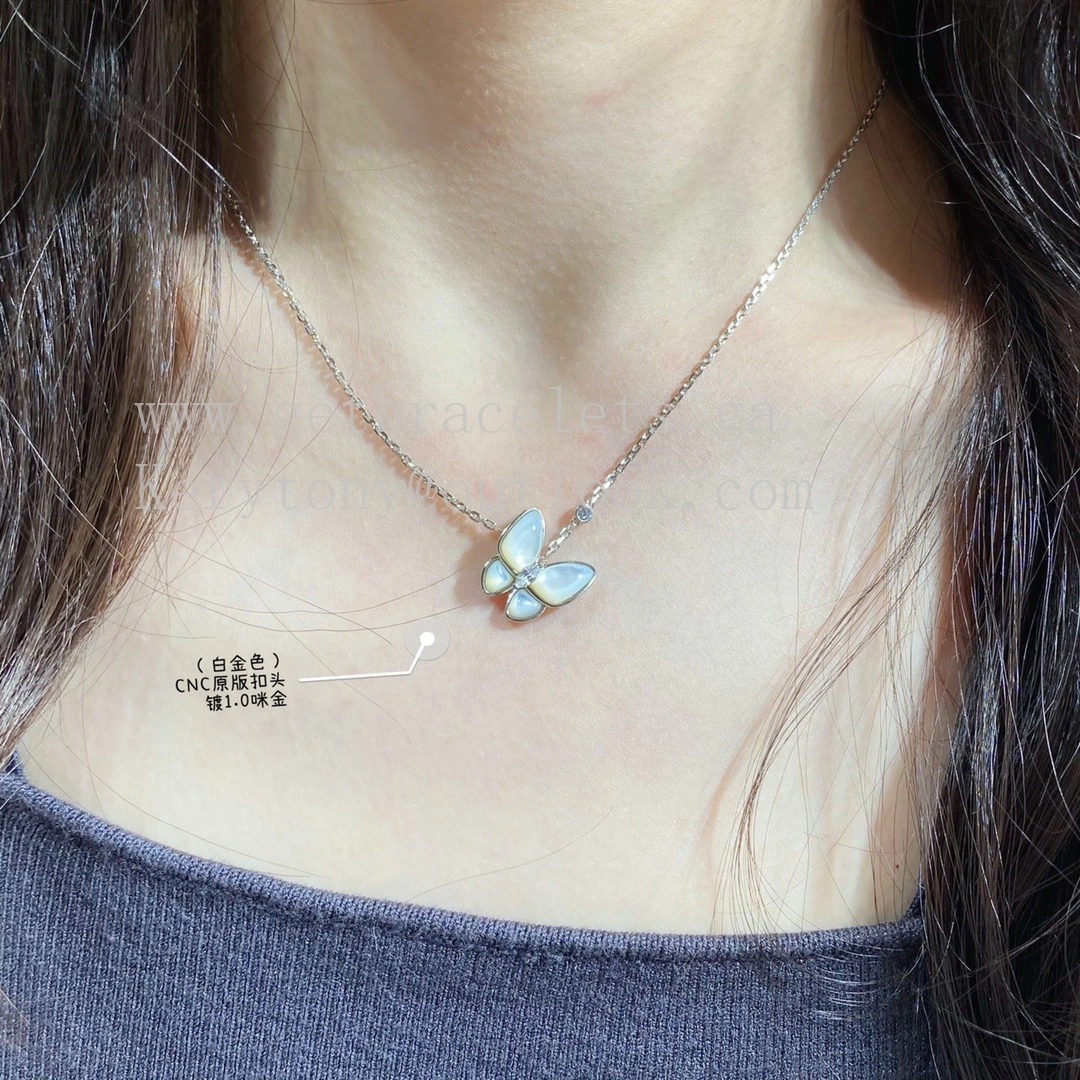 Van Cleef Arpels Two Butterfly Pendant Mother-of-pearl With Diamond Yellow Gold White Gold Rose Gold