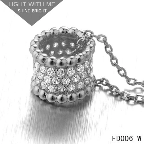 Van Cleef Arpels White Gold Perlee Pendant with Diamonds 5 Rows