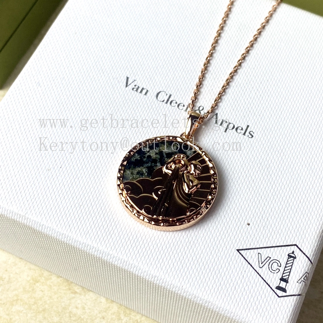 Van Cleef Arpels Zodiaque Long Necklace Aquarii (Aquarius) Rose Gold Aventurine