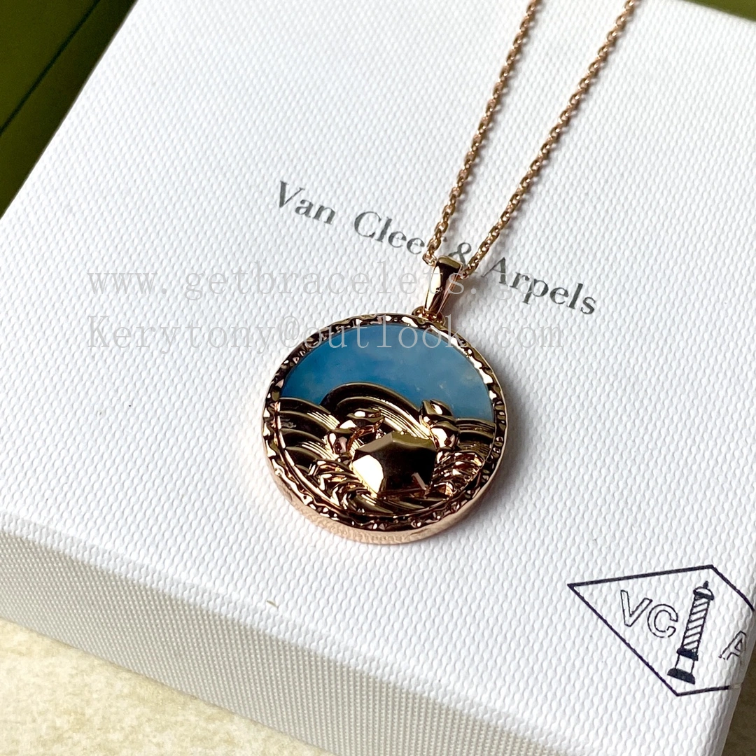 Van Cleef Arpels Zodiaque Long Necklace Cancri (Cancer) Rose Gold Quartz