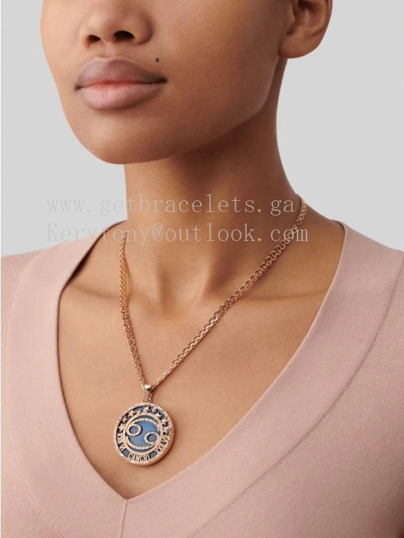 Van Cleef Arpels Zodiaque Long Necklace Cancri (Cancer) Rose Gold Quartz