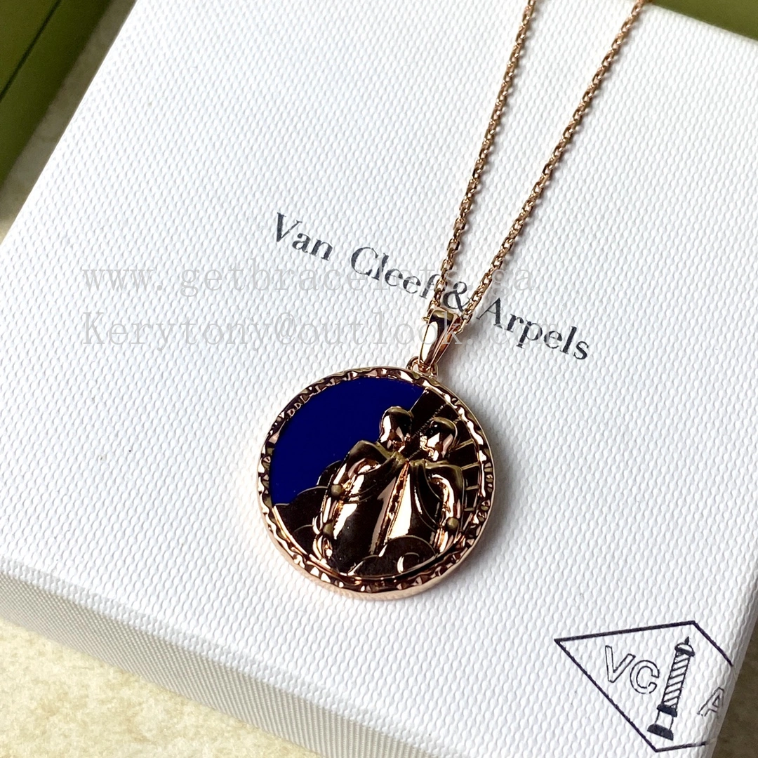Van Cleef Arpels Zodiaque Long Necklace Geminorum (Gemini) Rose Gold Lapis Lazuli