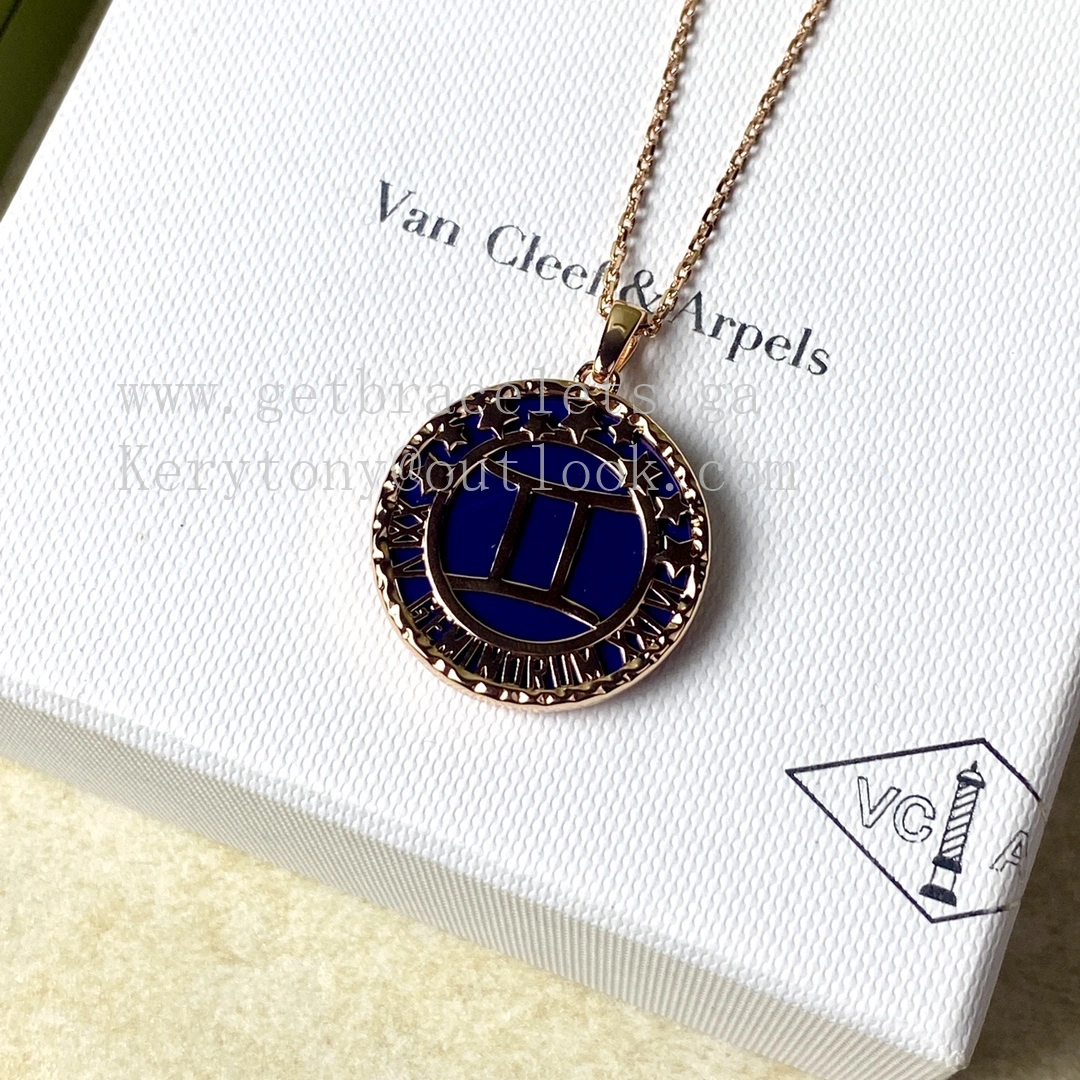 Van Cleef Arpels Zodiaque Long Necklace Geminorum (Gemini) Rose Gold Lapis Lazuli