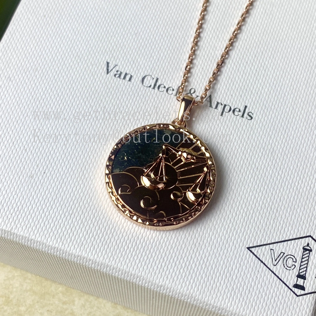 Van Cleef Arpels Zodiaque Long Necklace Librae (Libra) Rose Gold Obsidian