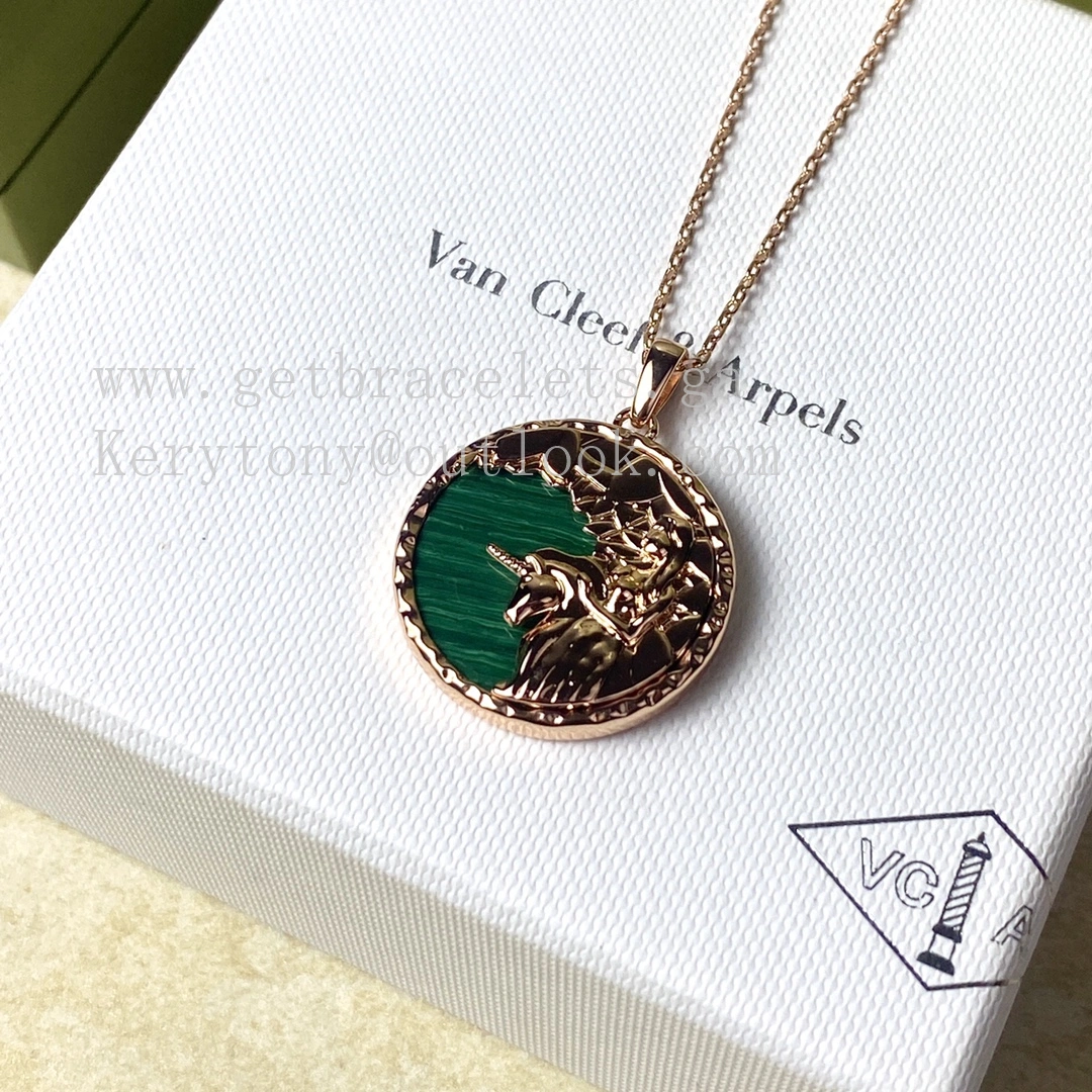 Van Cleef Arpels Zodiaque Long Necklace Virginis (Virgo) Rose Gold Malachite