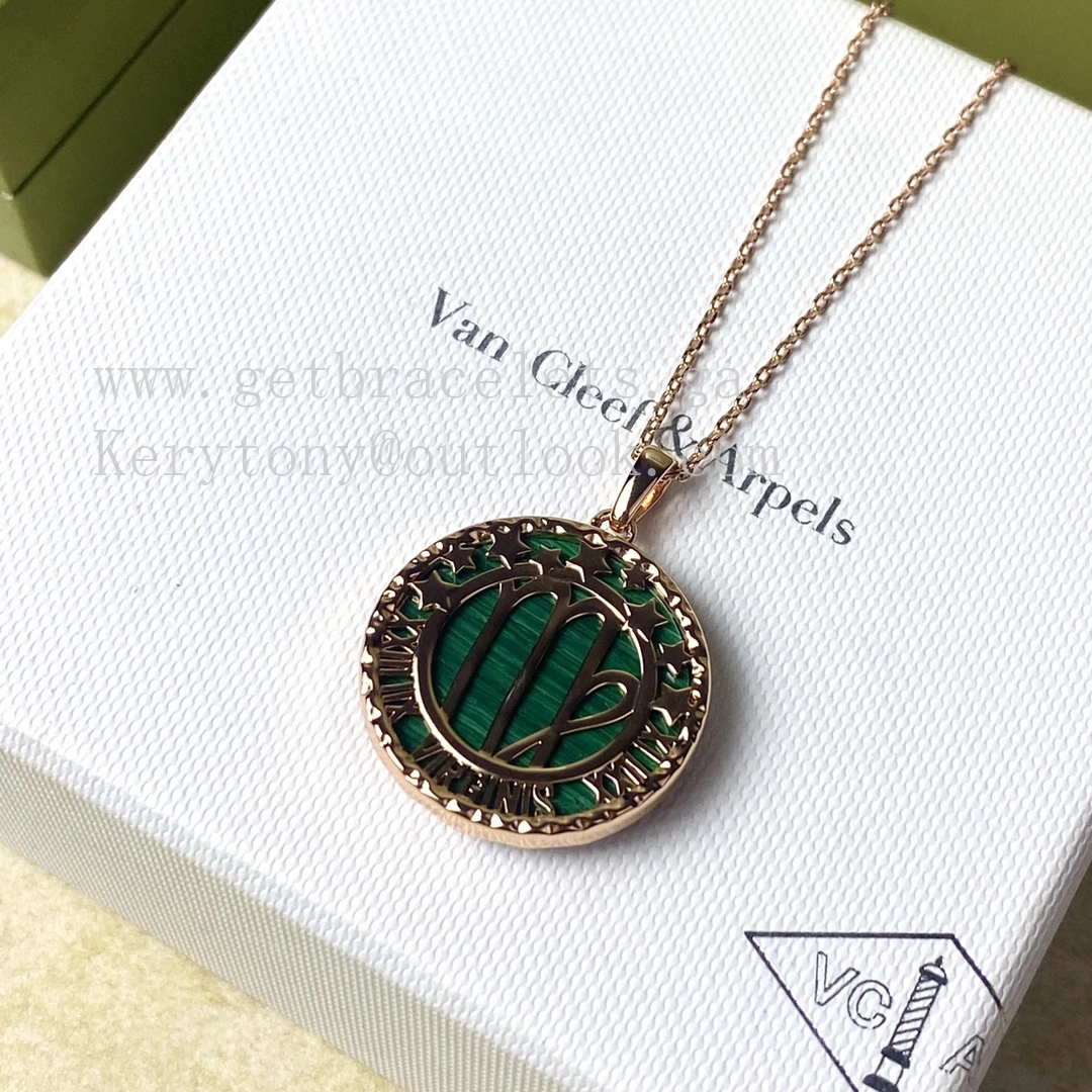 Van Cleef Arpels Zodiaque Long Necklace Virginis (Virgo) Rose Gold Malachite