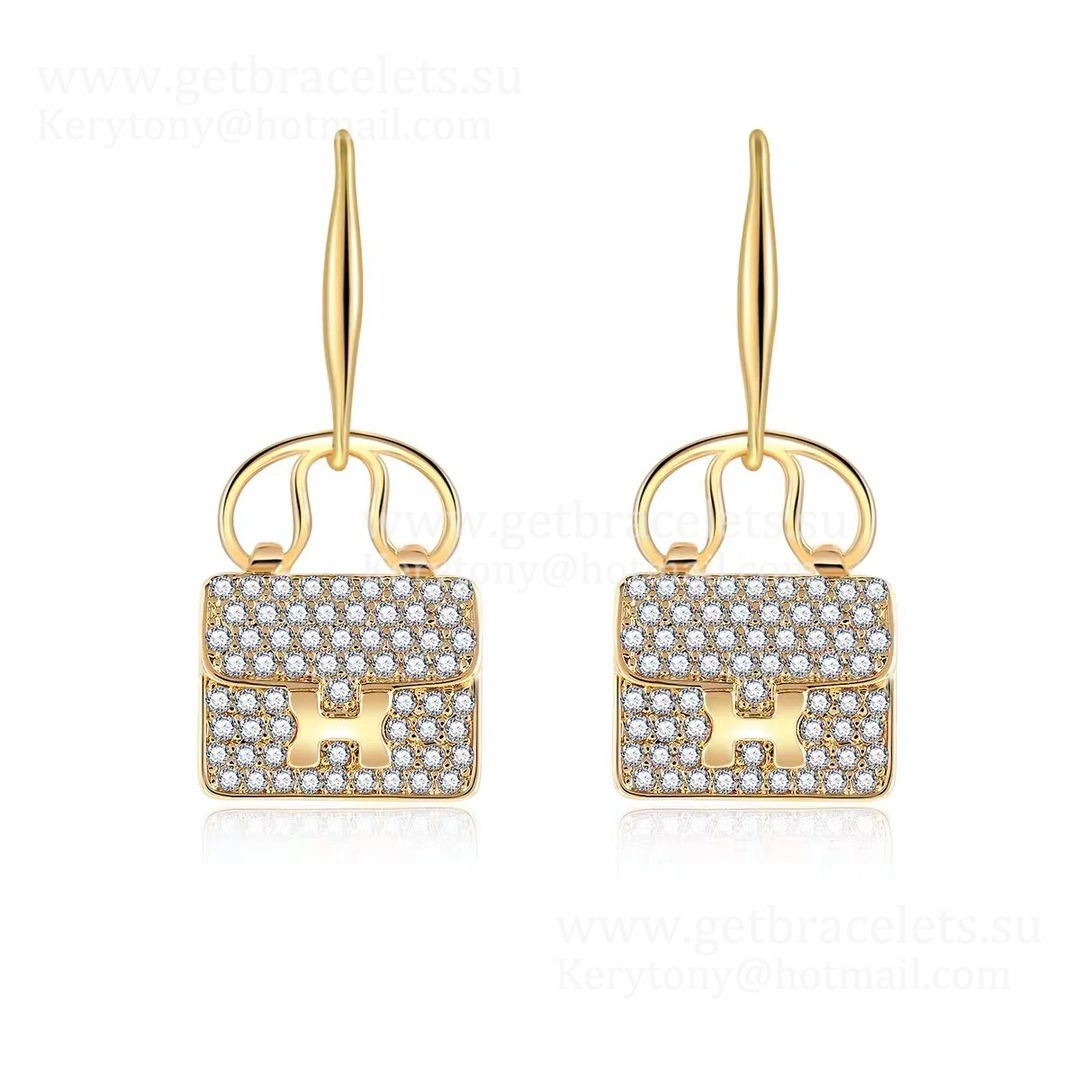 Vintage Hermes Constance Amulette Earrings White Gold Pink Gold Yellow Gold