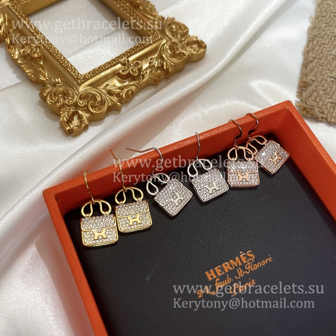 Vintage Hermes Constance Amulette Earrings White Gold Pink Gold Yellow Gold