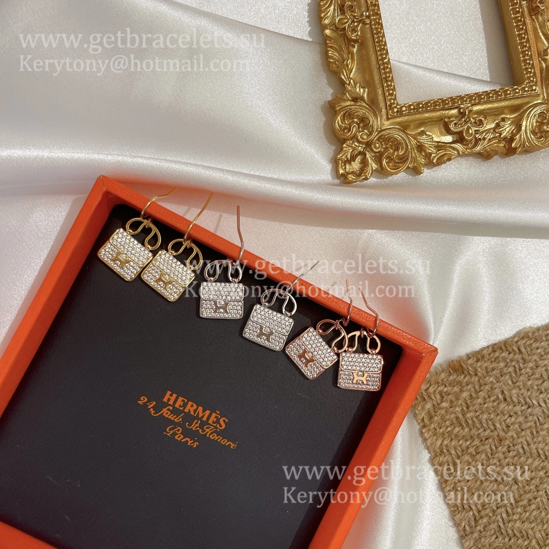 Vintage Hermes Constance Amulette Earrings White Gold Pink Gold Yellow Gold