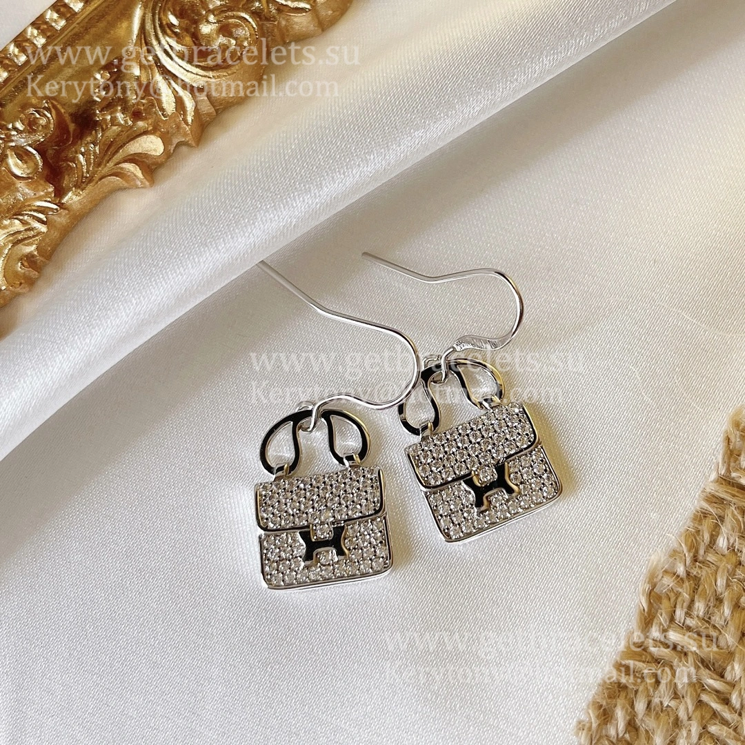 Vintage Hermes Constance Amulette Earrings White Gold Pink Gold Yellow Gold