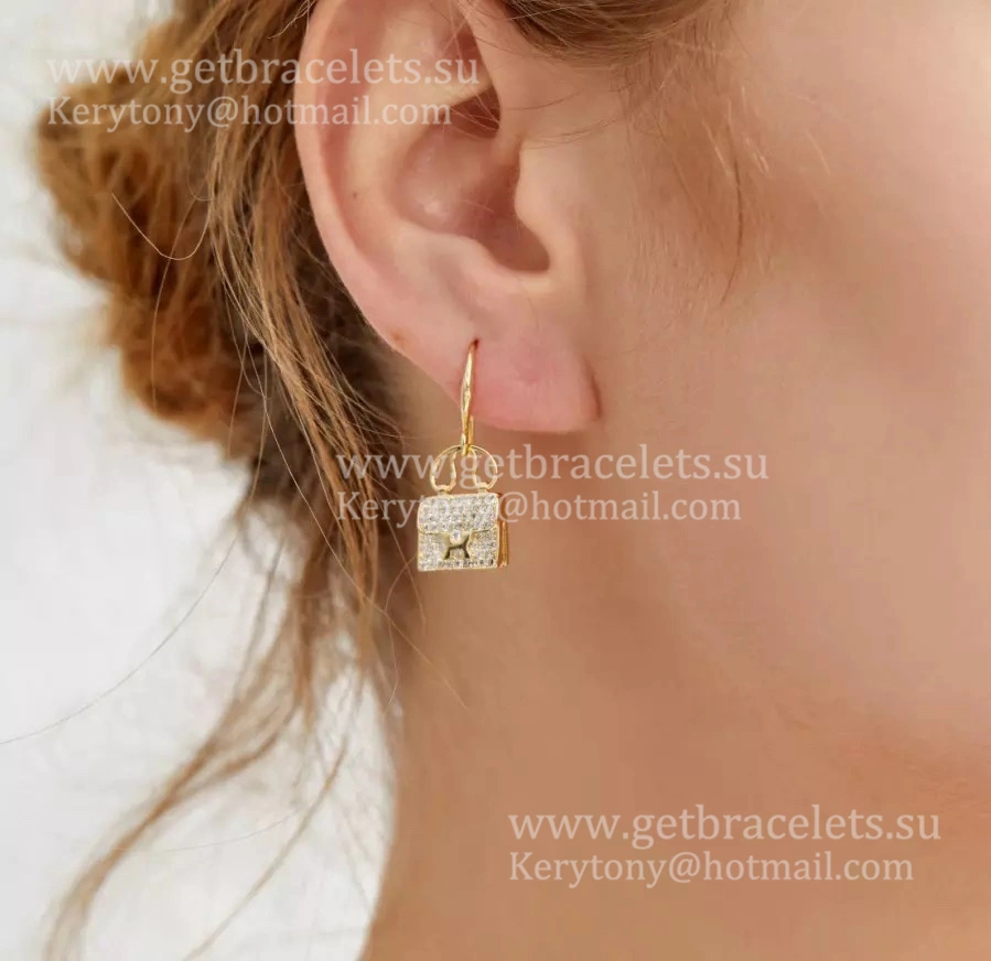 Vintage Hermes Constance Amulette Earrings White Gold Pink Gold Yellow Gold