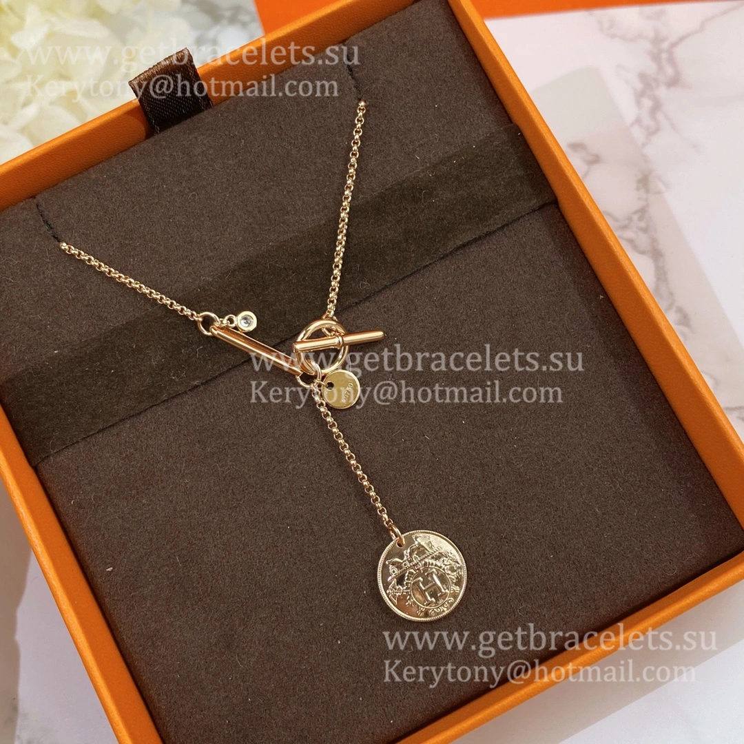 Vintage Hermes Ex-Libris Pendant Rose Gold With 1 Diamonds