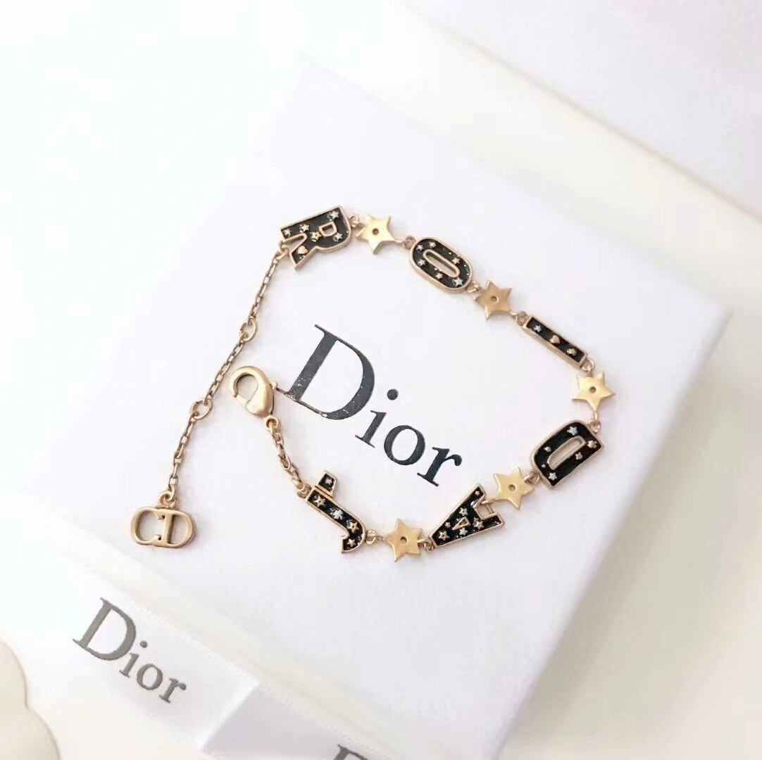 Vintage Style Christian Dior Jadior Black Logo Motif-Yellow Brass Star Womens Bracelet Price USA Replica