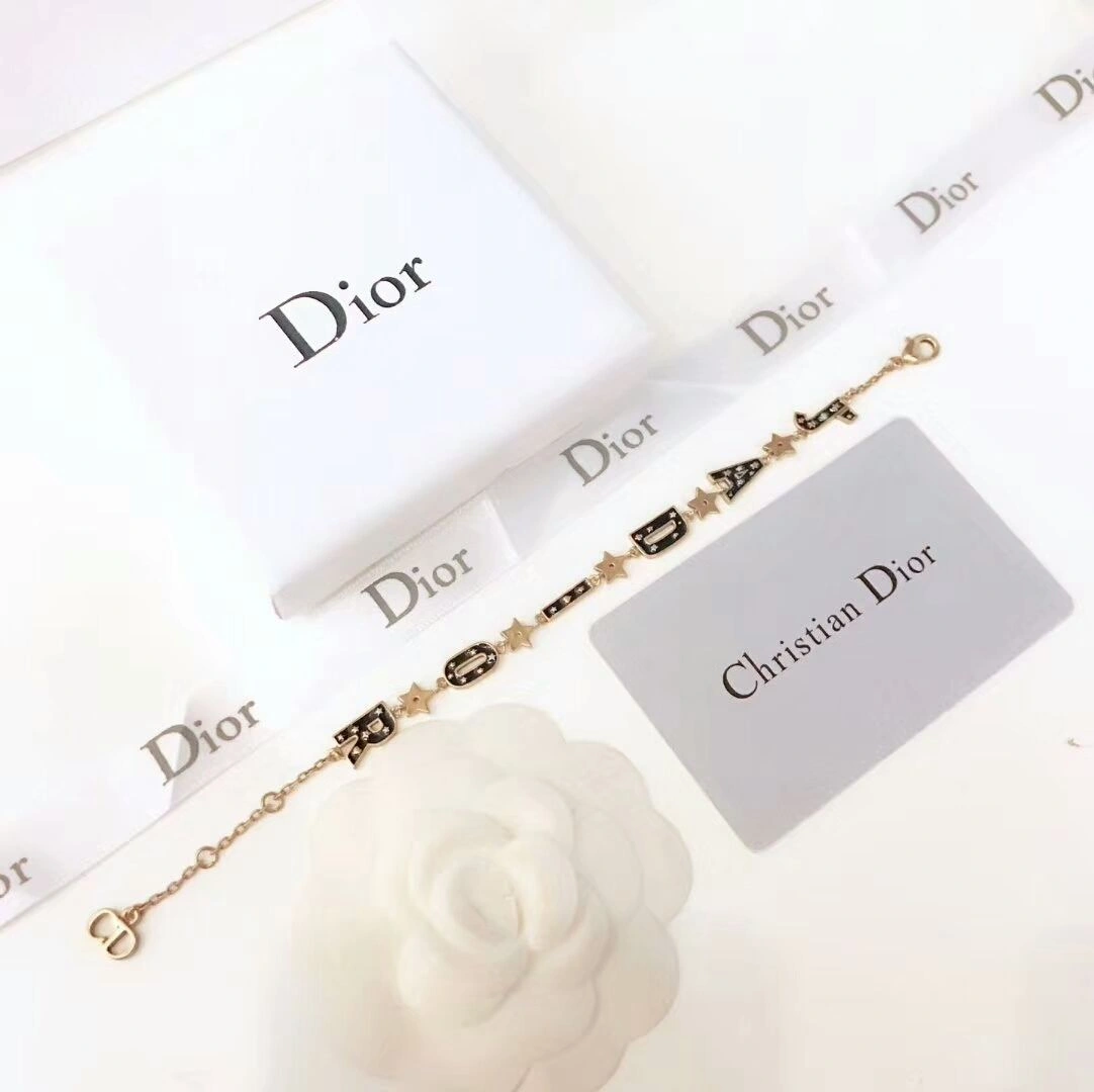 Vintage Style Christian Dior Jadior Black Logo Motif-Yellow Brass Star Womens Bracelet Price USA Replica