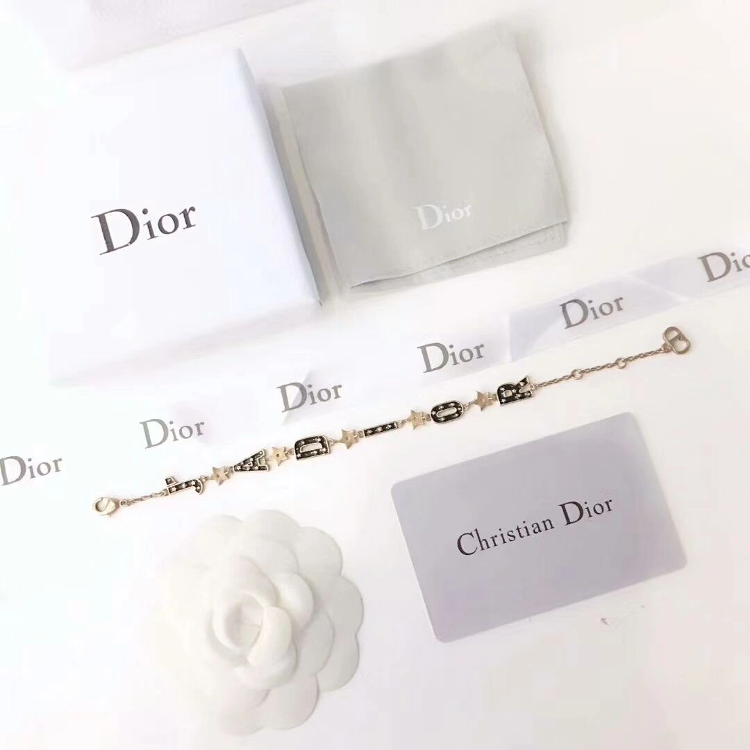 Vintage Style Christian Dior Jadior Black Logo Motif-Yellow Brass Star Womens Bracelet Price USA Replica