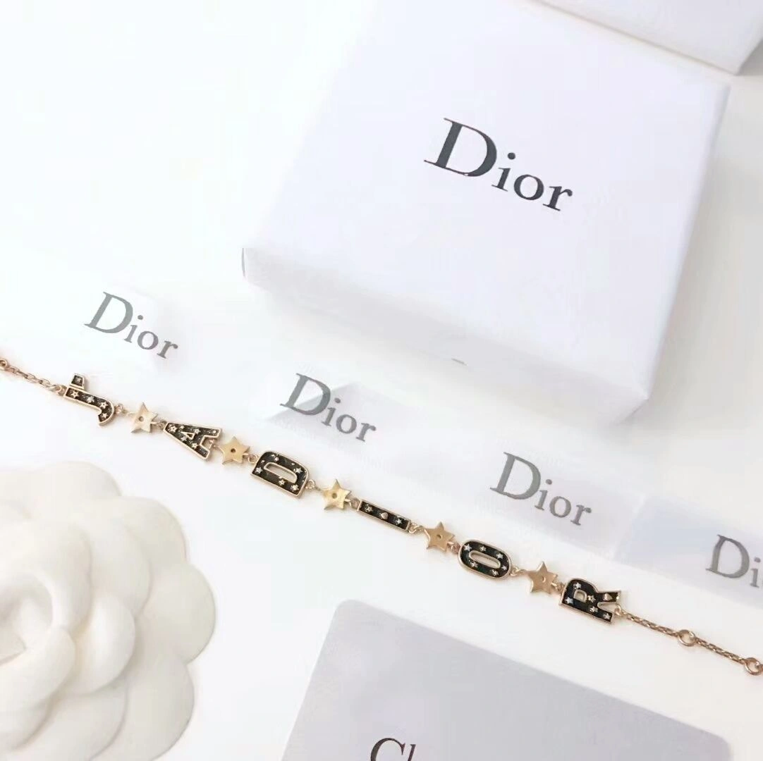 Vintage Style Christian Dior Jadior Black Logo Motif-Yellow Brass Star Womens Bracelet Price USA Replica